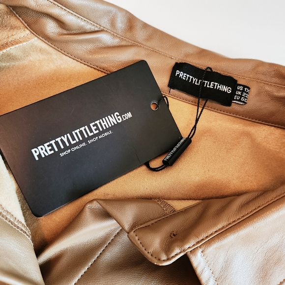 PrettyLittleThing NWT PU Brown Oversized Shirt Jacket Plus Size 1X Fall Casual - Picture 3 of 8
